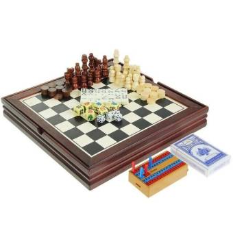 Набор игр 8 в 1: домино, кости, карты, криббедж, маджонг, нарды, шашки, шахматы, поле 19  19 см