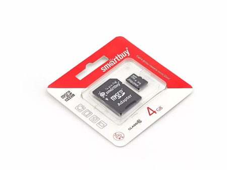 Карта памяти Micro-SD Smartbuy 4Gb class 10 (+SD адаптер)