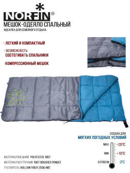 СПАЛЬНЫЙ мешок-одеяло ALPINE COMFORT 250 L "Norfin"