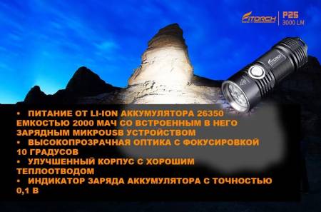 ФОНАРЬ ручной P25GT "FiTorch" компактный (акум. с USB Type-C)