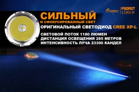 ФОНАРЬ ручной P30RGT "FiTorch" тактический (USB зарядка, Power Bank)