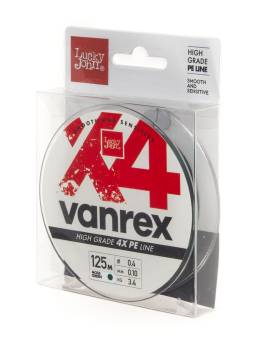 ЛЕСКА VANREX Х4 плетёная 125m, 0.10mm, 3.40kg тёмно-зел. "Lucky John"