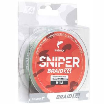 ЛЕСКА SNIPER BRAID ARMY GREEN плетёная 91m, 0.232mm, 11.34kg "Salmo"