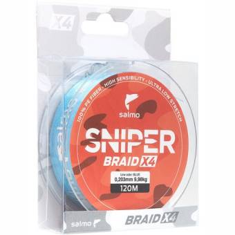 ЛЕСКА SNIPER BRAID BLUE плетёная 120m, 0.203mm, 9.98kg. "Salmo"