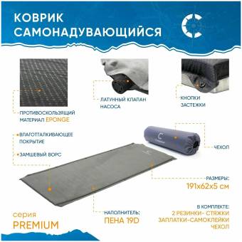 КОВРИК самонадувной 191*62*5 "Следопыт" серый PF-KS-04