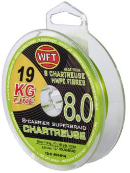 ШНУР плетённый 150m, 0.14mm, 19kg, X8 Chartreuse "WFT"