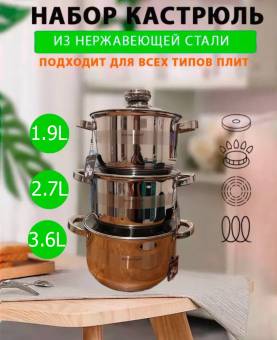 Набор кастрюль из нерж. стали "Восток Стиль"