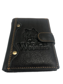 Бумажник,  3в1 "WOLF" натуральная кожа,черный