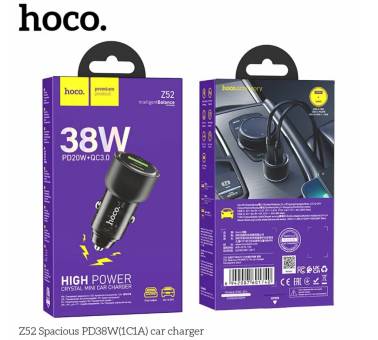 Автомобильное зарядное устройство HOCO Z52, 3A, 38W, 1xUSB, 1xUSB-C, PD20W, QC3.0 черное