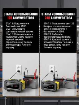 Автомобильное зарядное устройство 12V, 10A - 24V,5А FOXSUR для (АКБ от 40Ач до 200Ач)