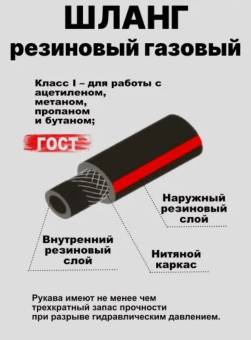 Шланг газовый, рукав пропановый 9 мм