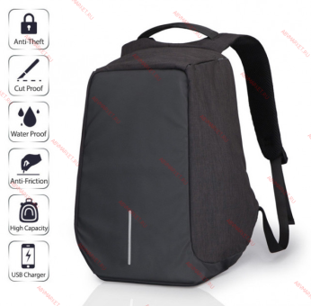 Рюкзак Антивор Bobby с USB портом 15л BLACK