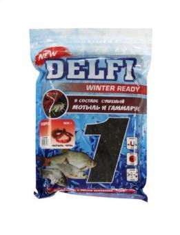 Прикормка зимняя увлажненная DELFI ICE Ready (озеро; мотыль + червь, черная, 500 г)