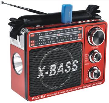 РАДИОПРИЕМНИК xb-206urt  USB/SD/microSD/FM/фонарик, красный "WAXIBA"